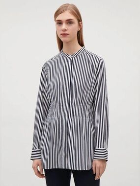 COS • Waisted Striped Shirt in Navy/White Stripe